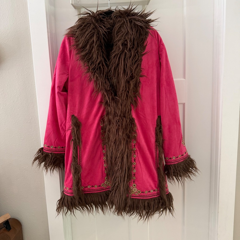 Spell & The Gypsy Joplin Jacket Hypnotic Pink Faux Fur XXL US 12 Boho Barbie